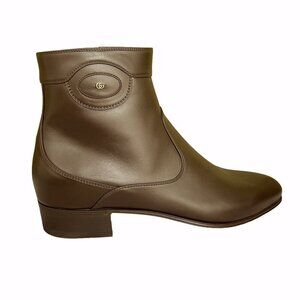 Gucci 719742 Men's Brown Leather GG Ankle Boots, New Waxed Calf, Gucci 8.5